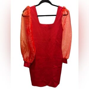 House of Harlow 1960 tango Red Dress with Sheer Sleeves size S